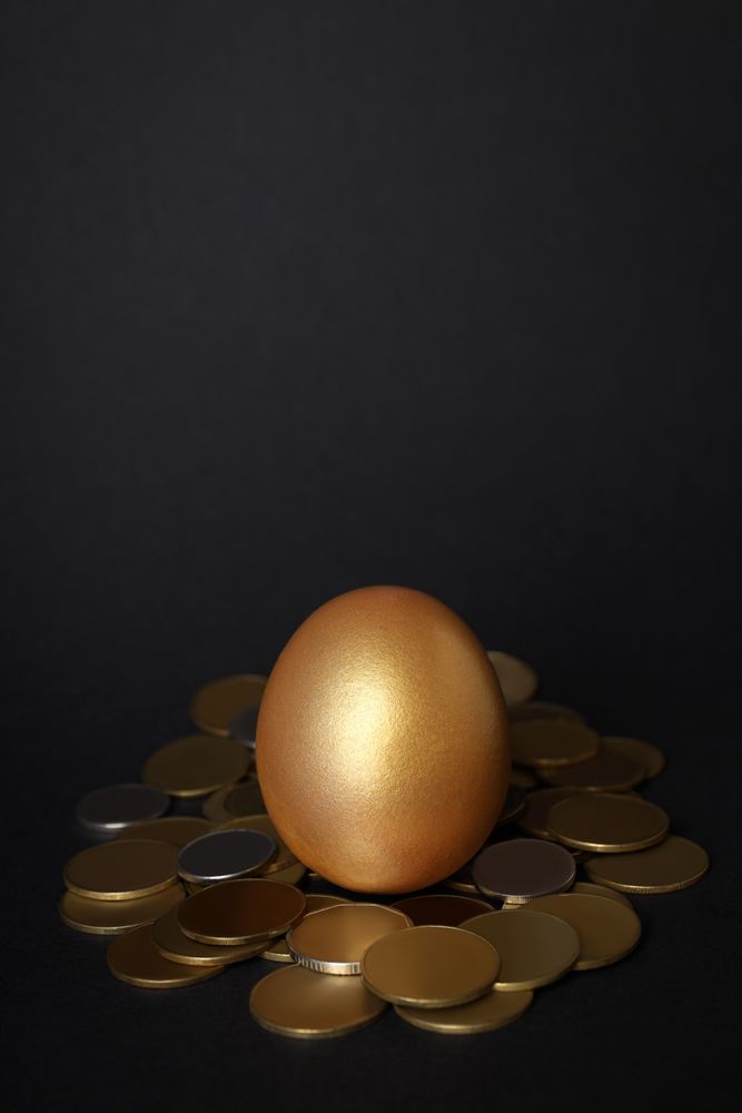 Concept of wealth and retirement - golden eggs