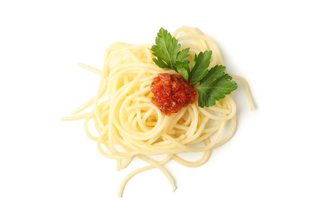 Tasty pasta isolated on plain background. Spaghetti food