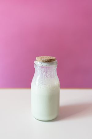 Close up of a milk jar for making rolled ice cream