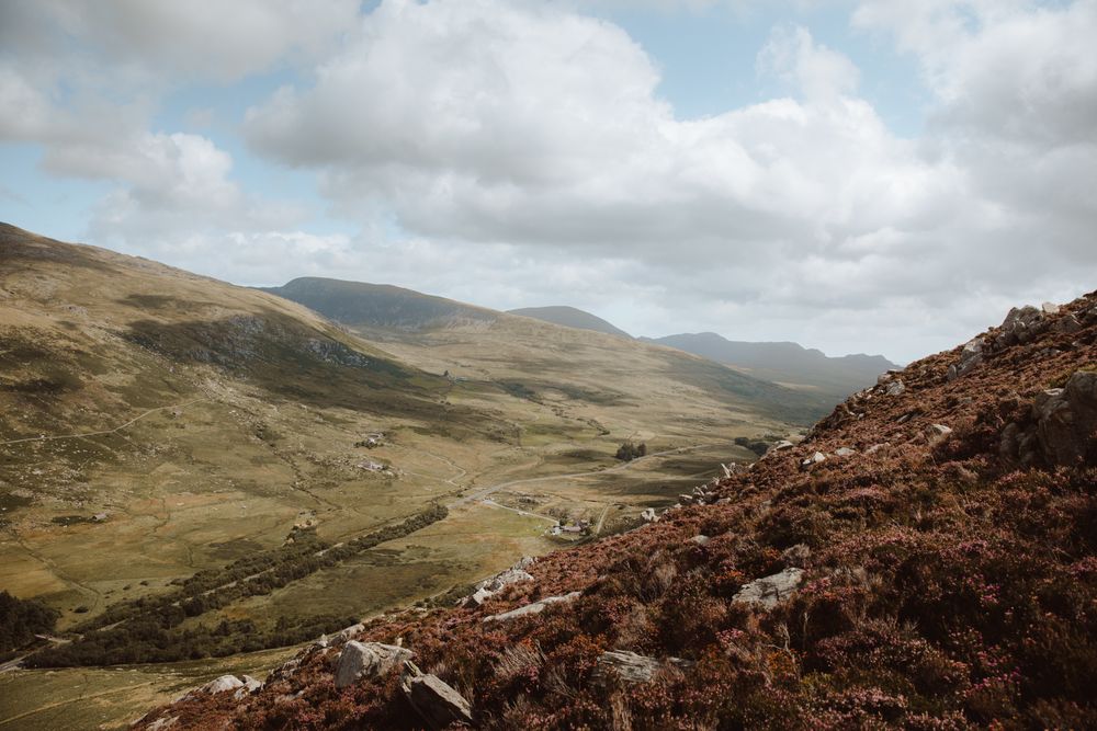 Mountain landscape under cloudy sky