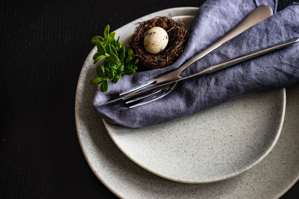 Easter table setting with mini nest and egg