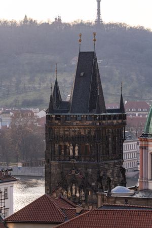 Medieval towers of Charles bridge in Old Prague