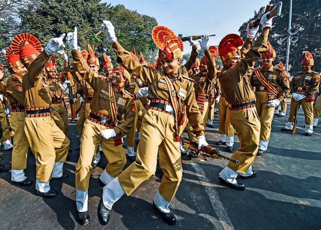 Military men dressed and parading for Republic Day in India