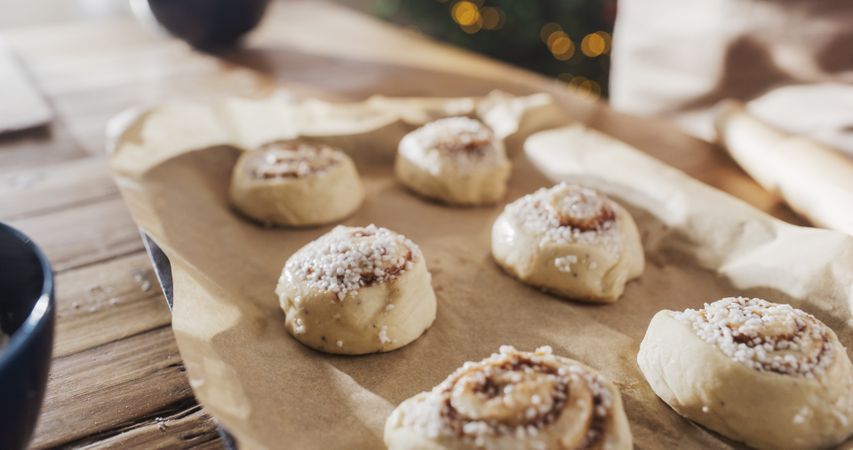 Close Up Making Of Cinnamon Buns to Share with Family and Friends for Christmas.