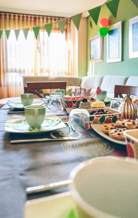 Decorated living room for breakfast party