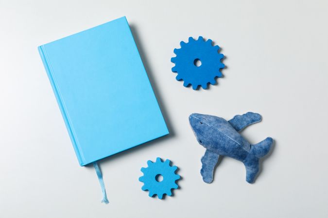 Concept of baby book or books for children, top view