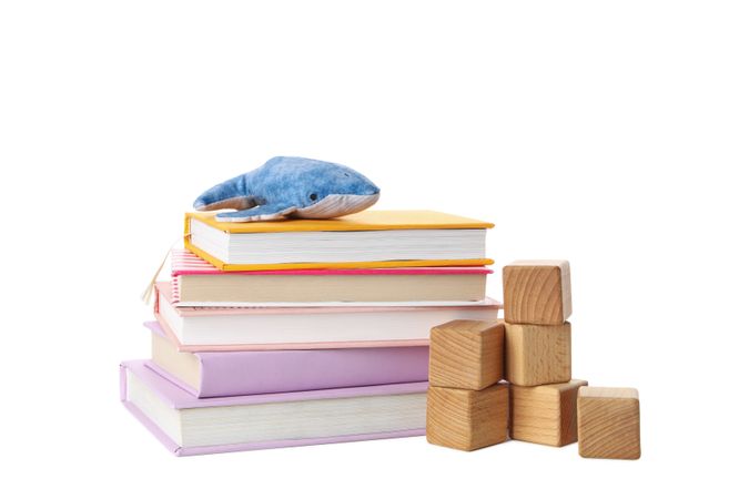 Concept of baby books or books for children, isolated on light background