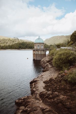 River flowing and a dome tip submerged in water