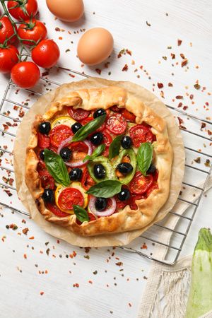Concept of tasty food, Vegetable galette, top view