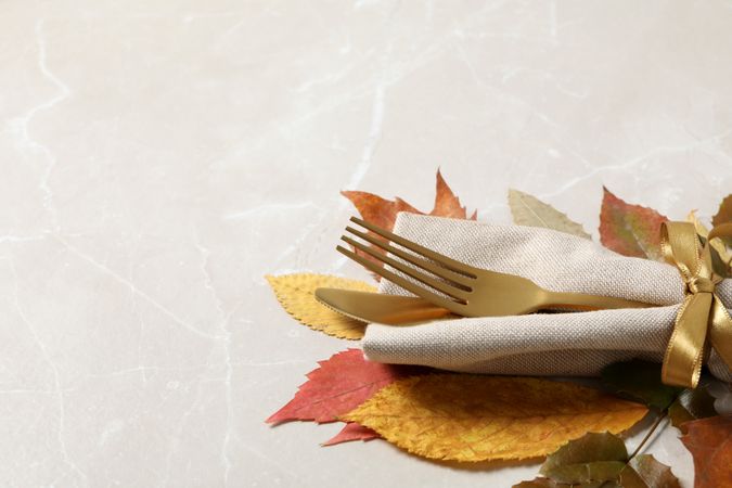 Concept of Thanksgiving day, Autumn table setting, space for text
