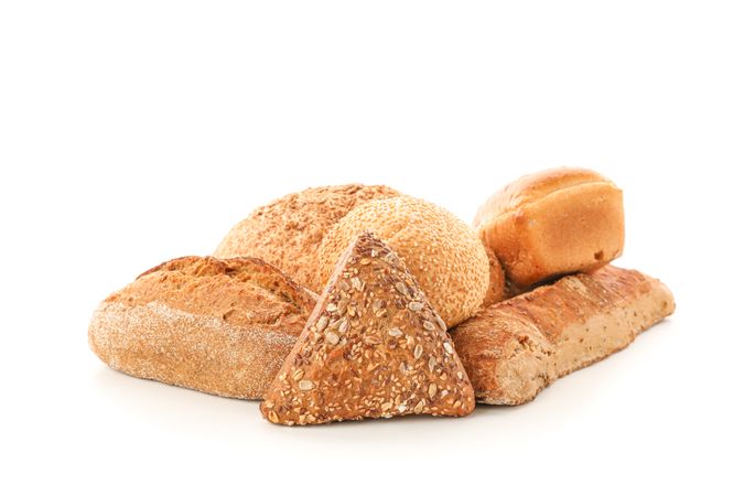 Bunch of bakery products isolated on blank background