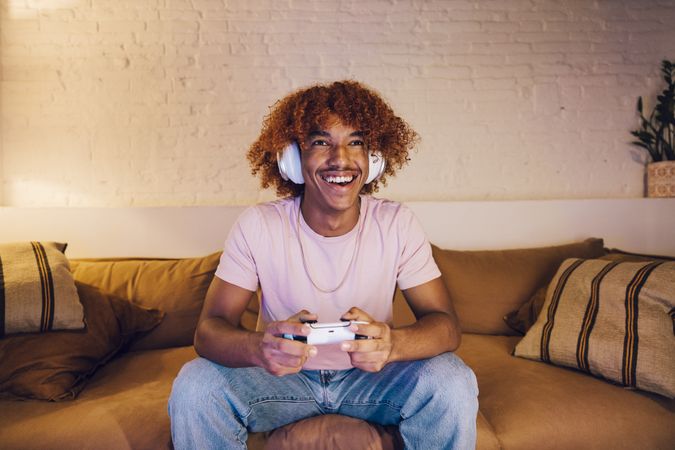 Young man playing video games