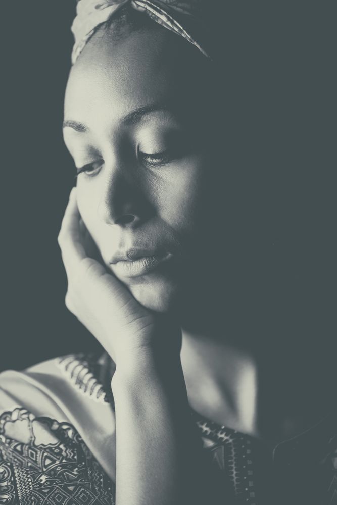 Portrait of pensive Black woman