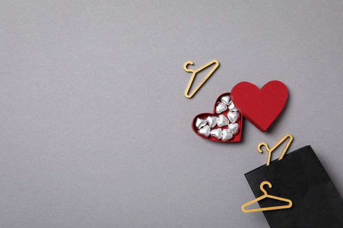 Concept of Valentine day shopping, discounts, space for text