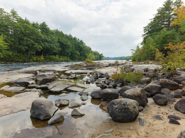 The Limington Rapids on the rocky Saco River, near Limington, Maine