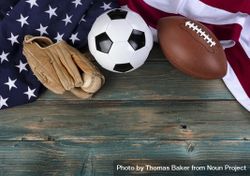 Sports balls on American flag 5qXRJ0
