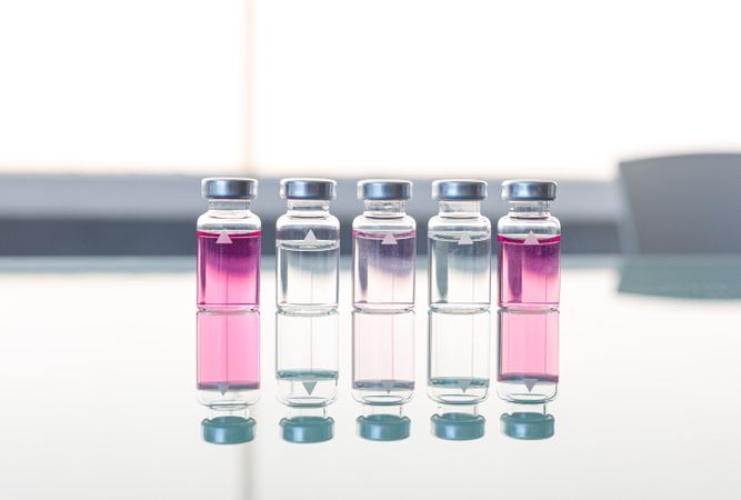 Scientific or medical samples on glass table