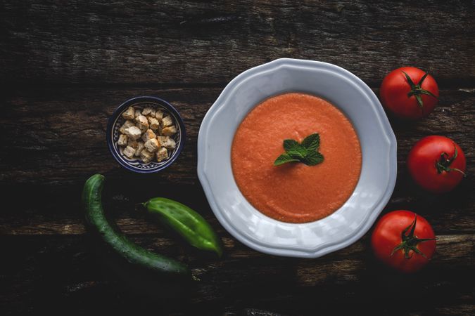 Homemade typical Spanish gazpacho. Tomato soup