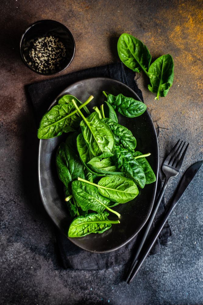 Organic food concept with fresh spinach