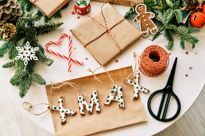Gift boxes with Christmas decorations