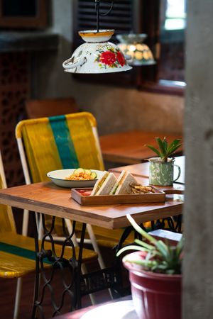 Tasty Sandwiches on kitchen table in village house