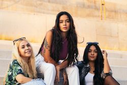 Stylish young women outdoors in the city