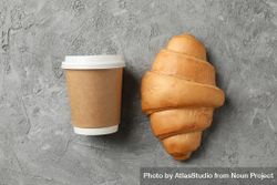 To go coffee and croissant on grey background, space for text 4jJor4