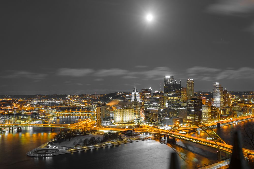 Pittsburgh's skyline at night in Pennsylvania, United States