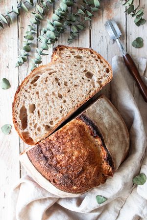 Rye bread on tablecloth