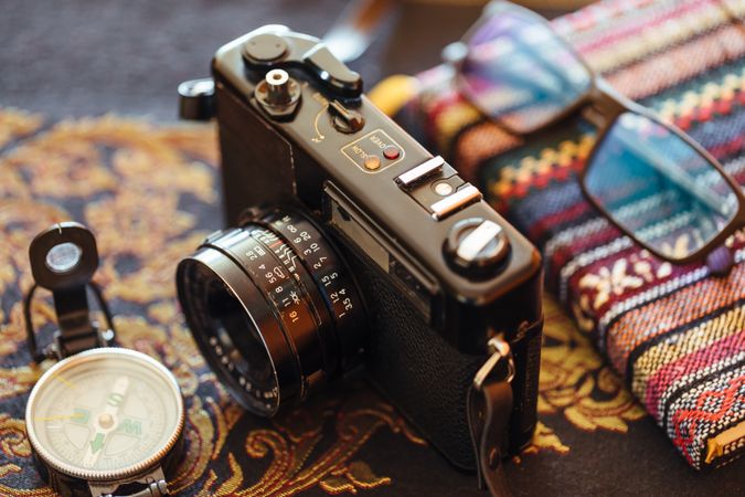 Vintage camera on a decorative table