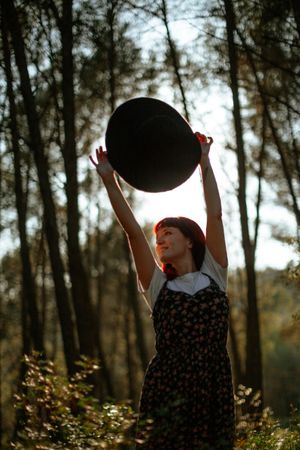 Woman walking in the forest