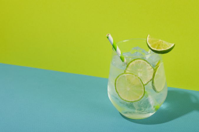 Glass of mojito, delicious fresh summer cocktail, space for text