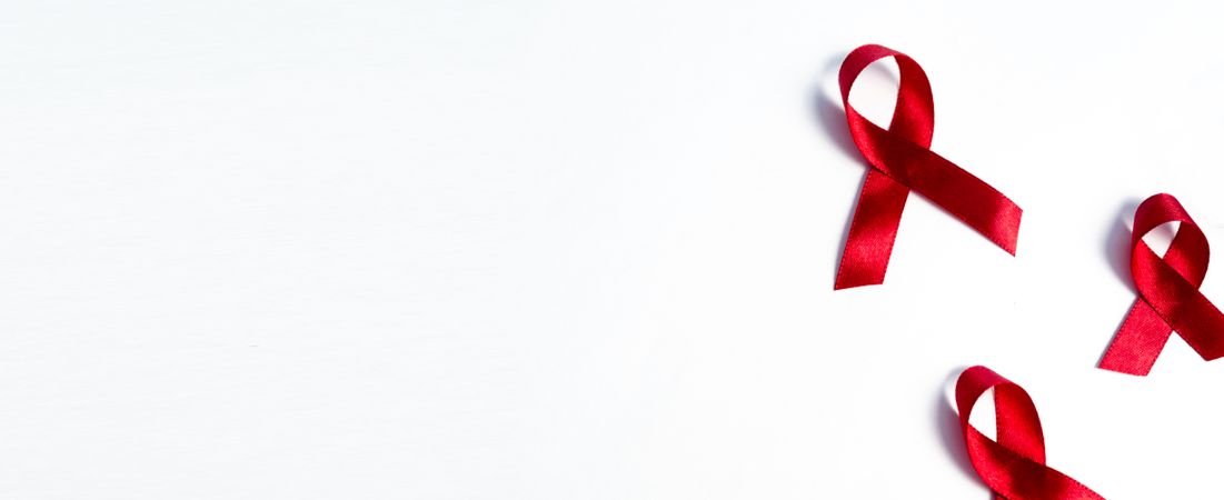 Red ribbons, HIV awareness concept, world AIDS day, world hypertension day, world cancer day