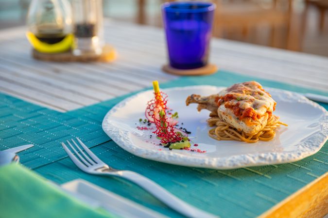 A plated chicken dinner