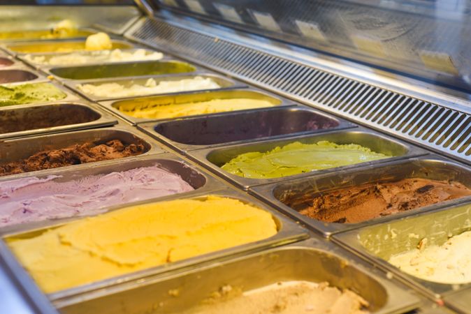 Colorful ice cream presentation in gelateria