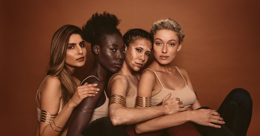 Portrait of female models with different skins