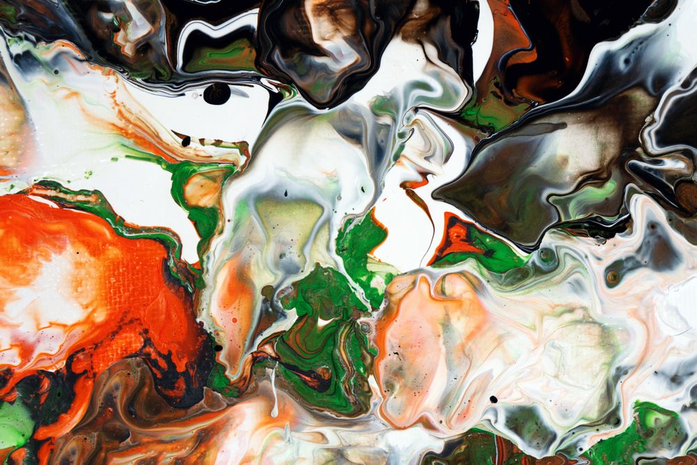 Green and Orange Fluid Art, Abstract Acrylic Pouring