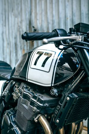 Detail of engine and gas tank of motorcycle