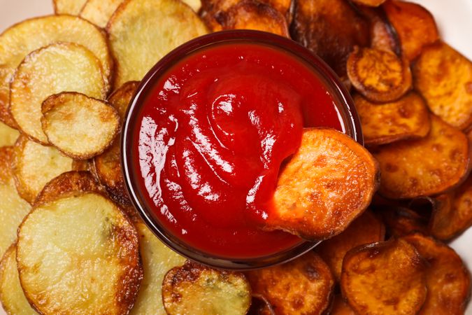 Concept of tasty food - sweet potato fries
