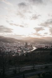 Cloudy sky over city on gray morning