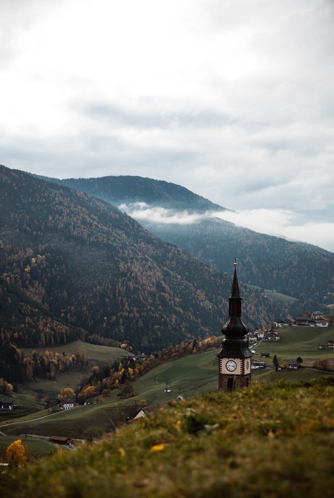 Scene of beautiful village on cloudy autumn day