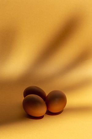 Fresh raw eggs on brown background