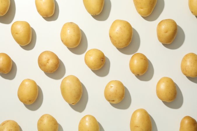 Rows of small potatoes with shadow