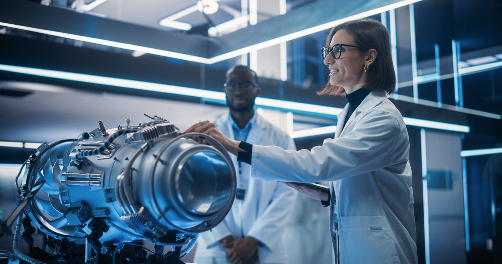 Female Project Leader Holding a Tablet Computer and Explaining the Innovative Technology in Scientific Technology Lab