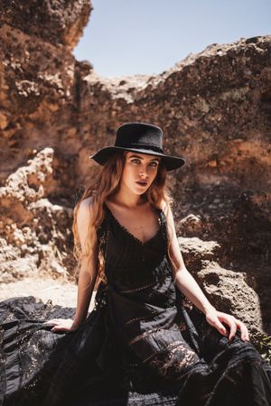 female in ruins of old castle