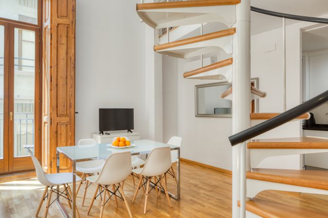 Interior of dining room in duplex flat
