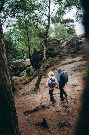 Couple holding hands on a hike