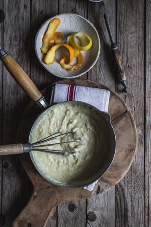 From above baking dish with dough