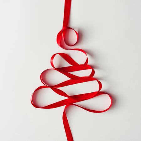 Christmas tree made of red satin ribbon