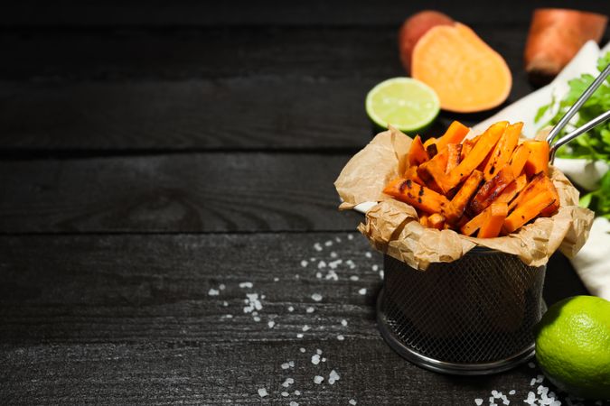 Concept of tasty food - sweet potato fries